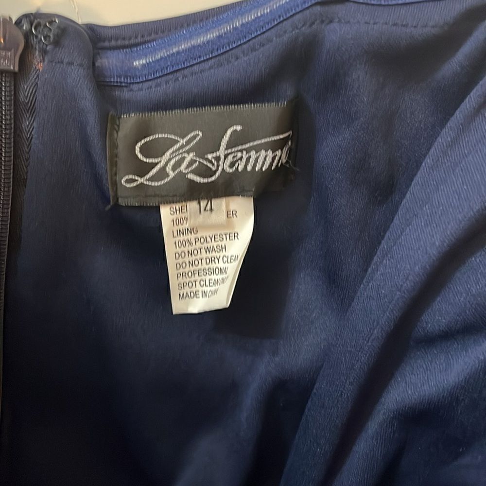 La Femme 30582 Off The Shoulder Jersey Gown Navy NWT 14 MSRP $ 389.00 - Picture 6 of 6